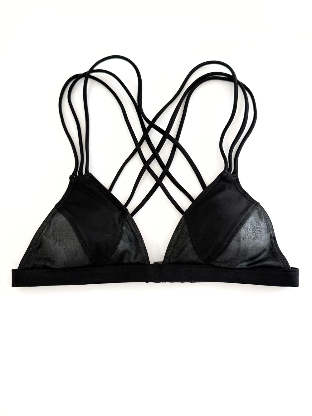 PINK VICTORIAS SECRET BLACK CRISS CROSS STRAPS TRIANGLE BIKINI TOP